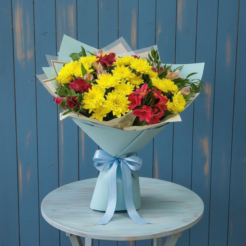 Букет цветов из: Альстромерии и Хризантемы в Сарапуле