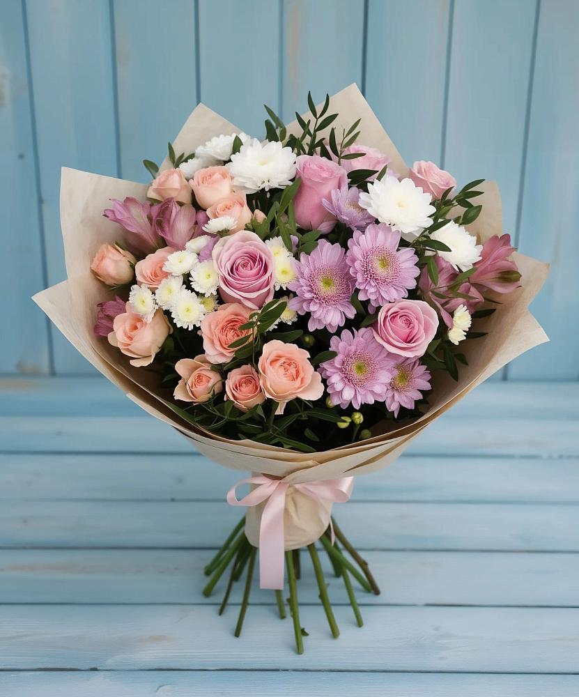 Букет цветов из: Хризантемы, Розы и Альстромерии в Сарапуле