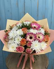 Букет цветов из:  Розы, Герберы и Хризантемы в Сарапуле