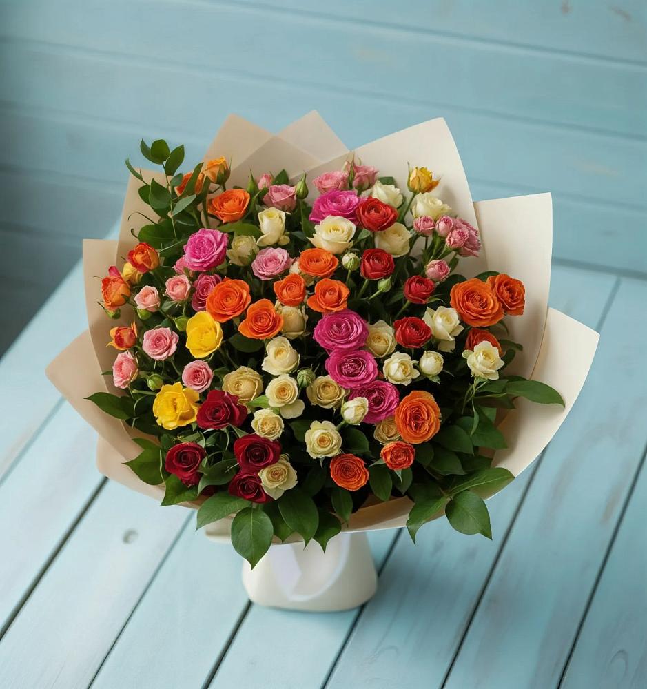 Букет Микс из разноцветных кустовых роз в Сарапуле