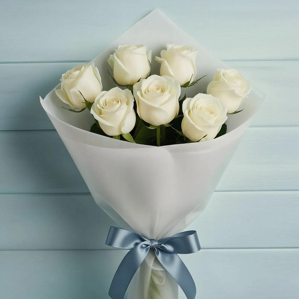 Букет 7 Белых роз Эдлесс Лав в Сарапуле